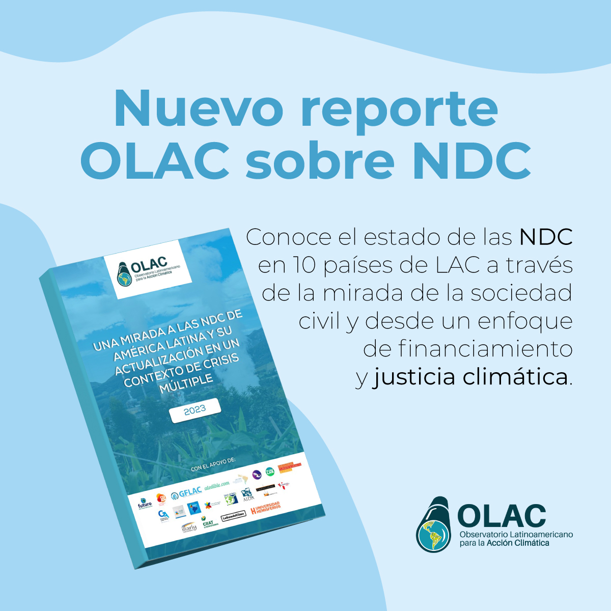 Esta imagen muestra la tapa del nuevo reporte de OLAC sobre las NDC en América Latina.